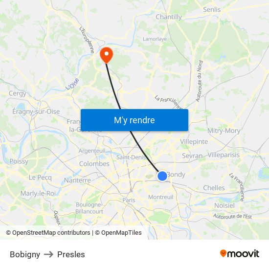 Bobigny to Presles map