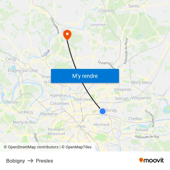 Bobigny to Presles map