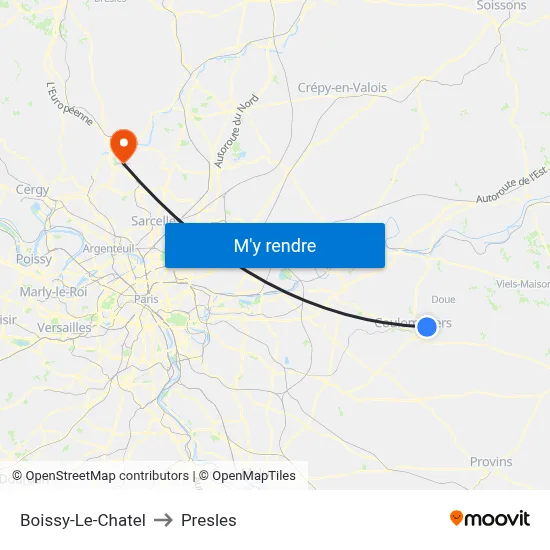 Boissy-Le-Chatel to Presles map