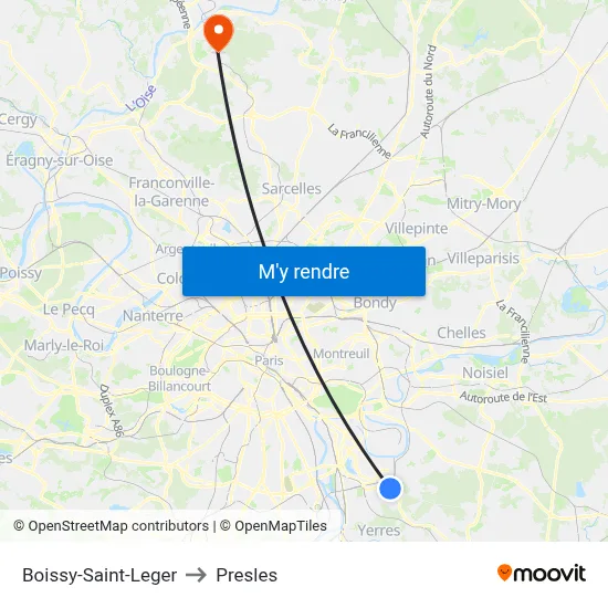 Boissy-Saint-Leger to Presles map