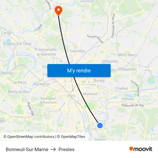 Bonneuil-Sur-Marne to Presles map