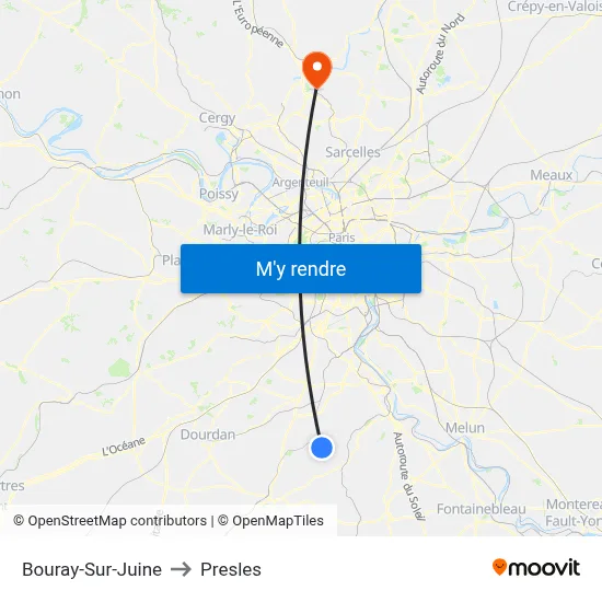 Bouray-Sur-Juine to Presles map