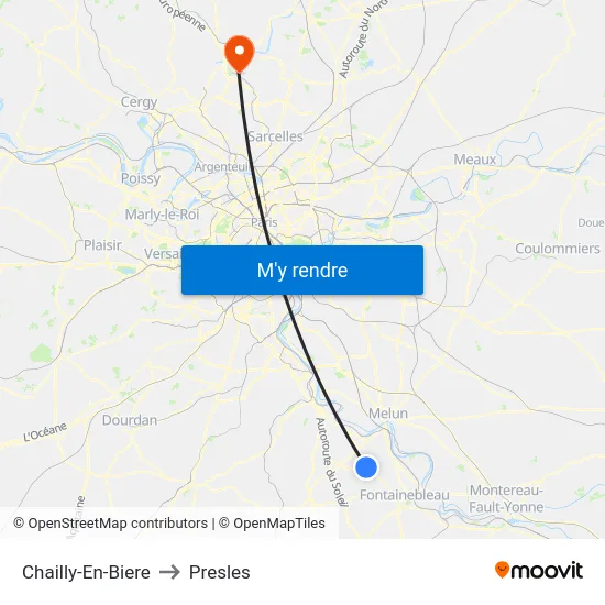 Chailly-En-Biere to Presles map