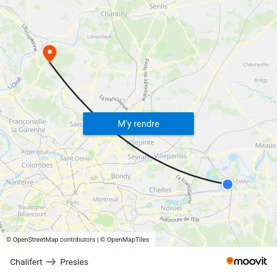 Chalifert to Presles map