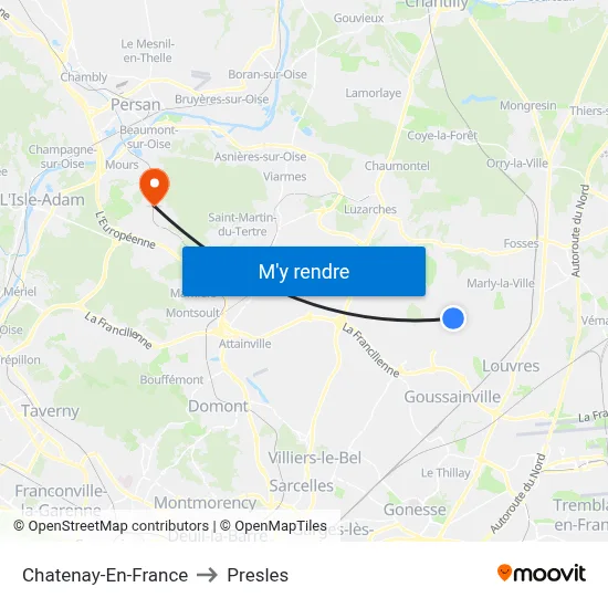 Chatenay-En-France to Presles map