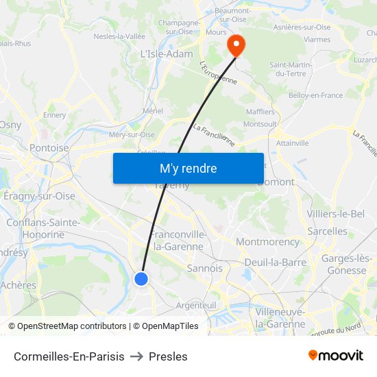 Cormeilles-En-Parisis to Presles map
