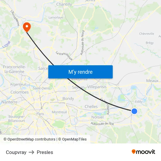 Coupvray to Presles map