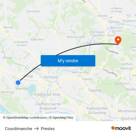 Courdimanche to Presles map