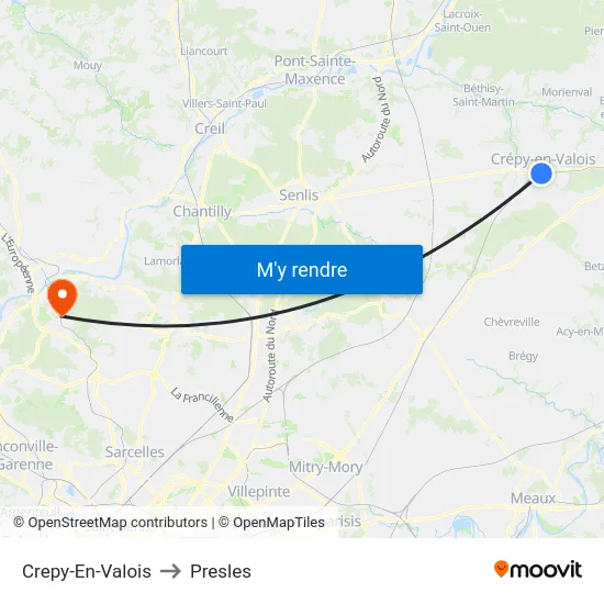 Crepy-En-Valois to Presles map
