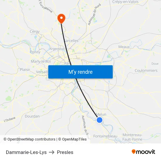 Dammarie-Les-Lys to Presles map