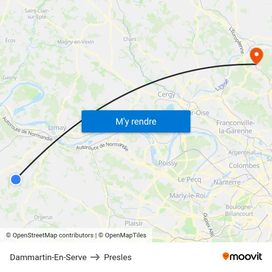 Dammartin-En-Serve to Presles map