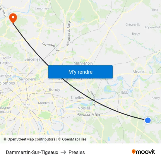 Dammartin-Sur-Tigeaux to Presles map