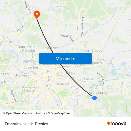 Emerainville to Presles map