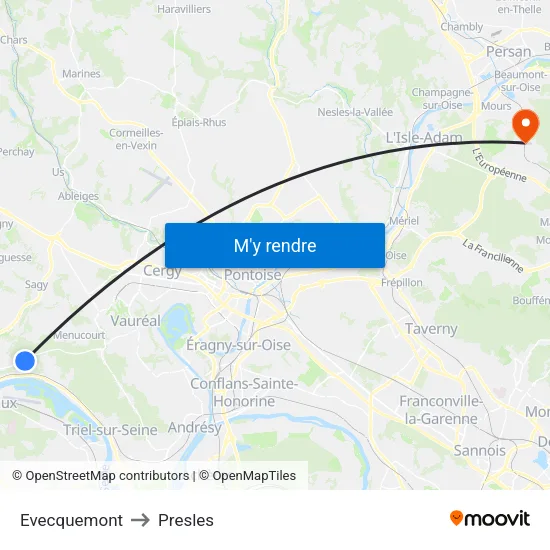 Evecquemont to Presles map