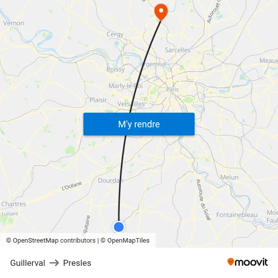 Guillerval to Presles map