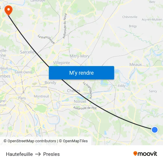 Hautefeuille to Presles map