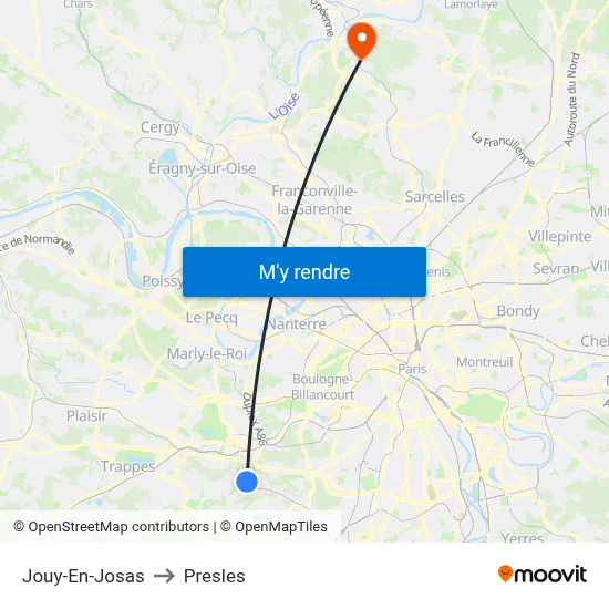 Jouy-En-Josas to Presles map