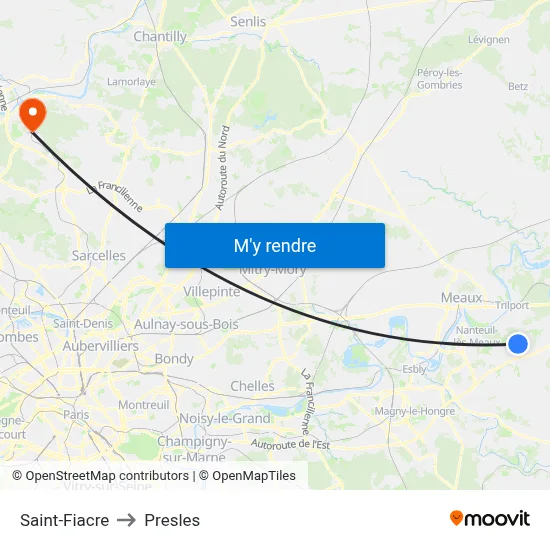 Saint-Fiacre to Presles map