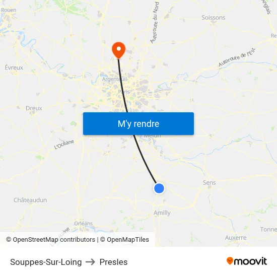 Souppes-Sur-Loing to Presles map