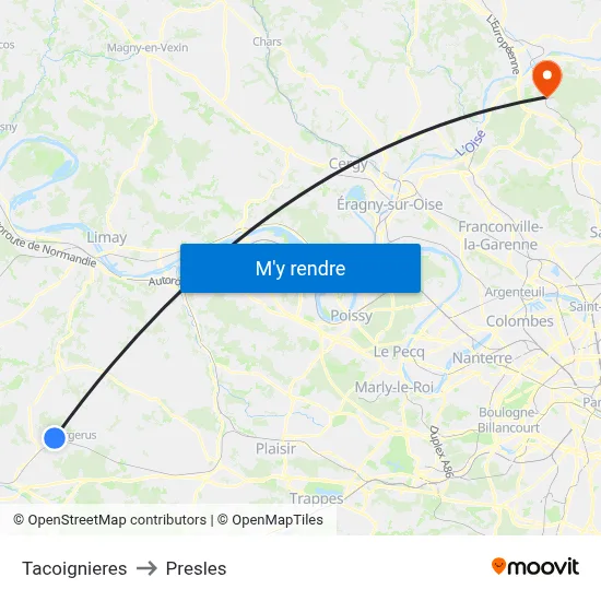 Tacoignieres to Presles map