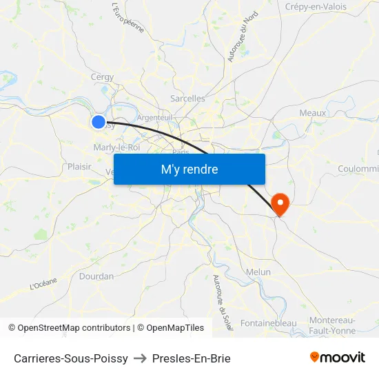 Carrieres-Sous-Poissy to Presles-En-Brie map