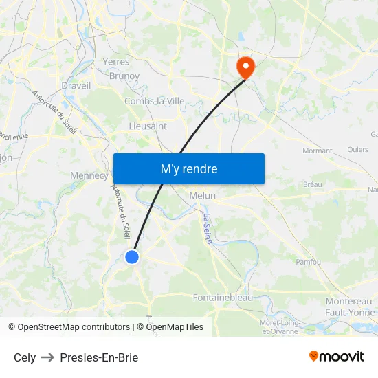 Cely to Presles-En-Brie map