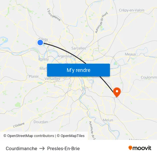 Courdimanche to Presles-En-Brie map