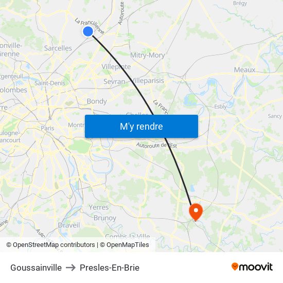 Goussainville to Presles-En-Brie map