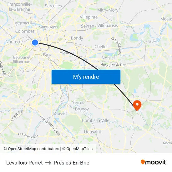 Levallois-Perret to Presles-En-Brie map