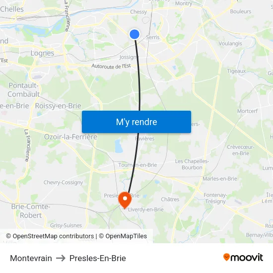 Montevrain to Presles-En-Brie map