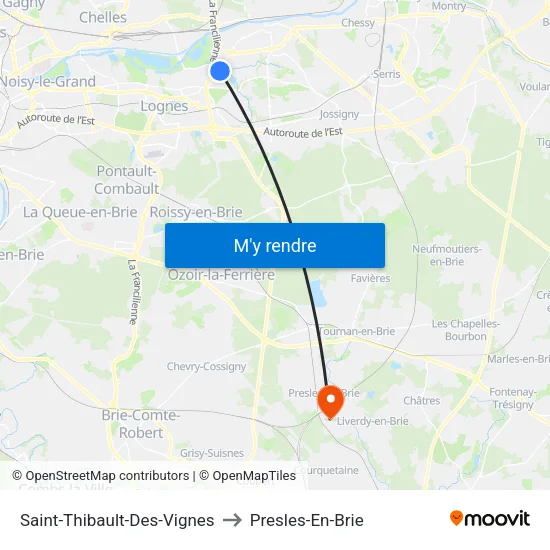 Saint-Thibault-Des-Vignes to Presles-En-Brie map