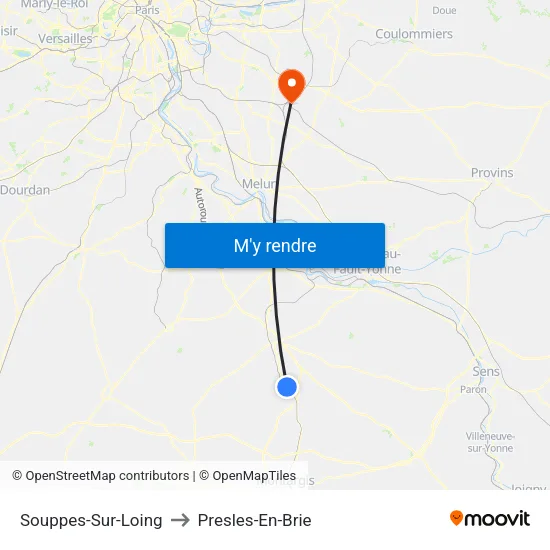 Souppes-Sur-Loing to Presles-En-Brie map