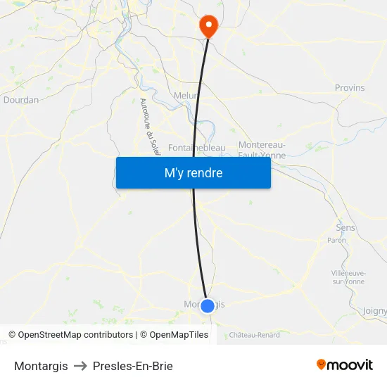 Montargis to Presles-En-Brie map
