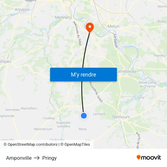 Amponville to Pringy map