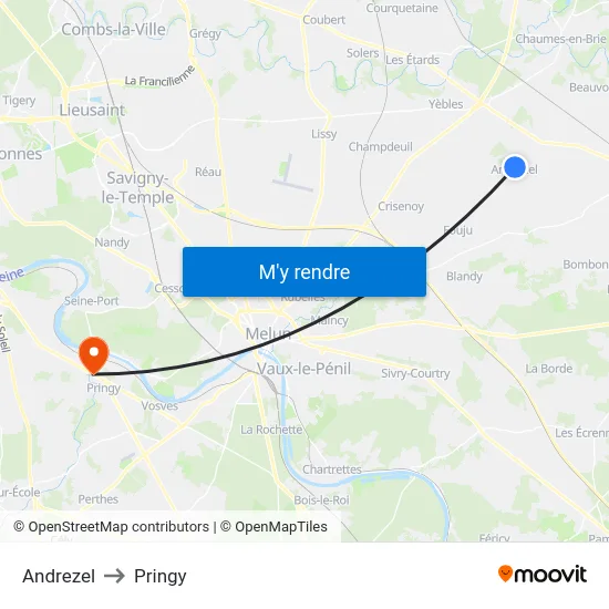 Andrezel to Pringy map