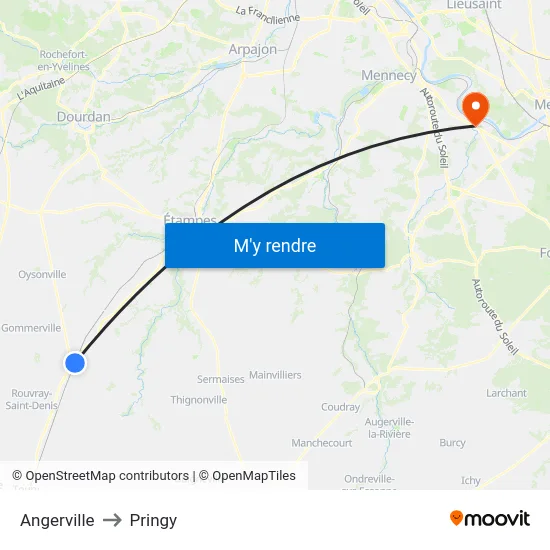 Angerville to Pringy map