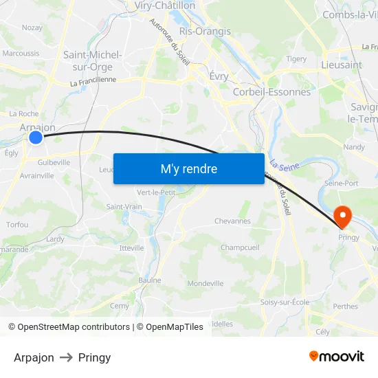 Arpajon to Pringy map