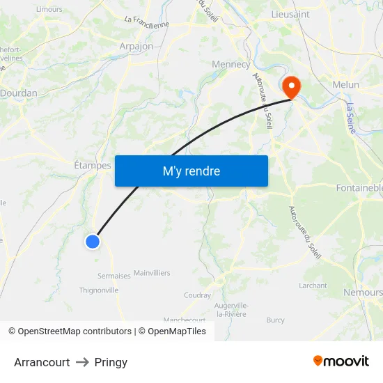Arrancourt to Pringy map