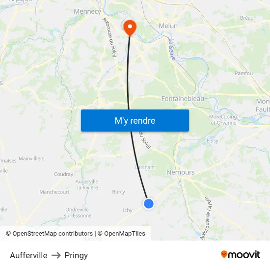 Aufferville to Pringy map