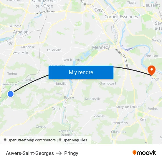 Auvers-Saint-Georges to Pringy map