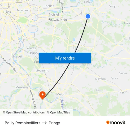 Bailly-Romainvilliers to Pringy map