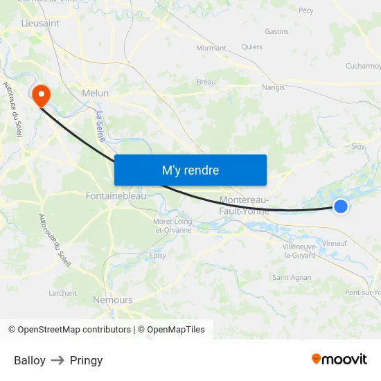 Balloy to Pringy map
