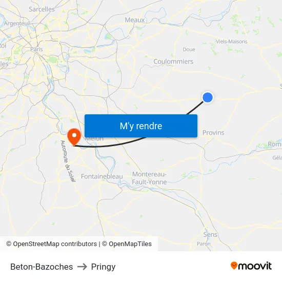 Beton-Bazoches to Pringy map