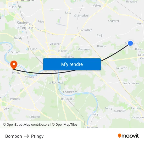 Bombon to Pringy map