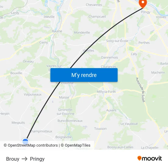 Brouy to Pringy map