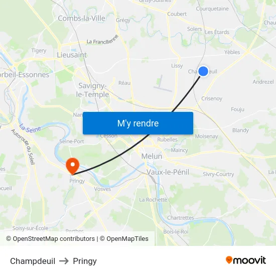 Champdeuil to Pringy map