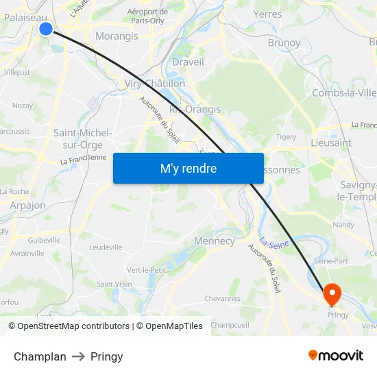 Champlan to Pringy map