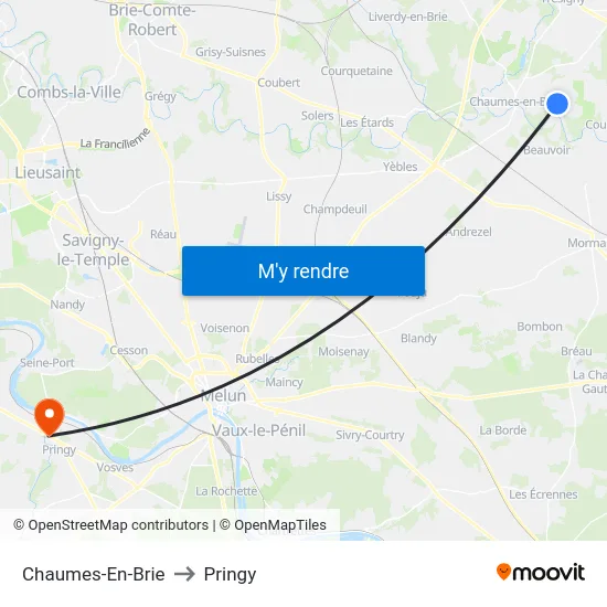 Chaumes-En-Brie to Pringy map