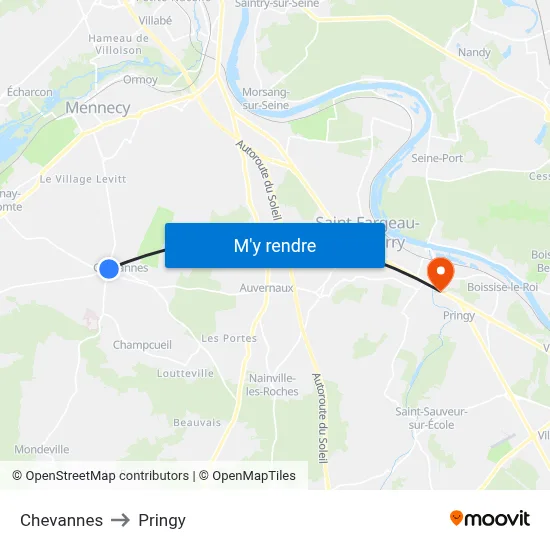 Chevannes to Pringy map