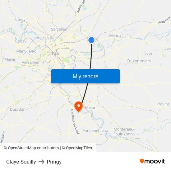 Claye-Souilly to Pringy map